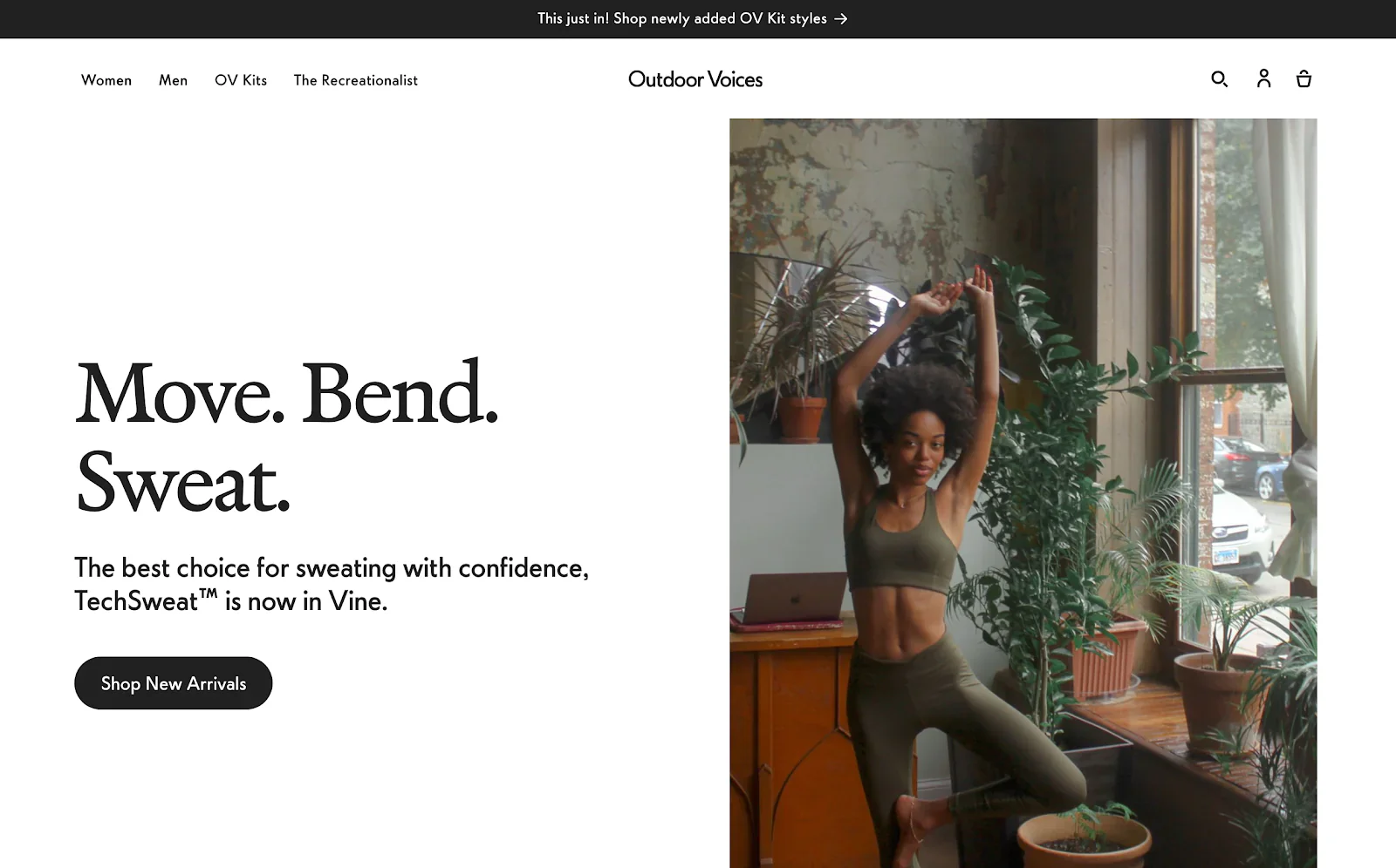 Outdoor Voices website example showing visual hierarchy and brand aesthetic